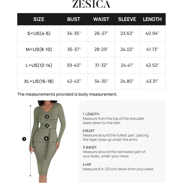 ZESICA Womens 2024 Fall Sweater Dress V Neck Long Sleeve Ribbed Knit Tie Waist Slim Fit Bodycon Midi DressesArmygreen