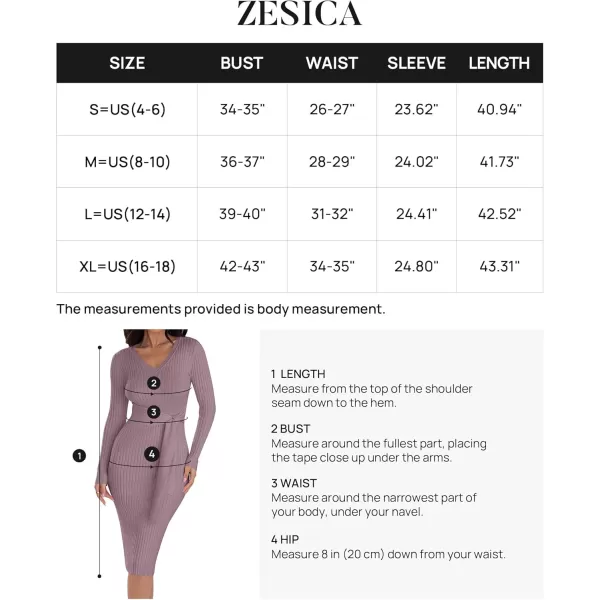 ZESICA Womens 2024 Fall Sweater Dress V Neck Long Sleeve Ribbed Knit Tie Waist Slim Fit Bodycon Midi DressesDarkviolet