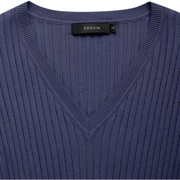 ZESICA Womens 2024 Fall Sweater Dress V Neck Long Sleeve Ribbed Knit Tie Waist Slim Fit Bodycon Midi DressesNavy