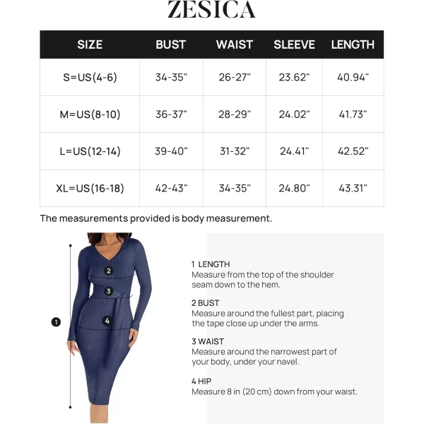 ZESICA Womens 2024 Fall Sweater Dress V Neck Long Sleeve Ribbed Knit Tie Waist Slim Fit Bodycon Midi DressesNavy