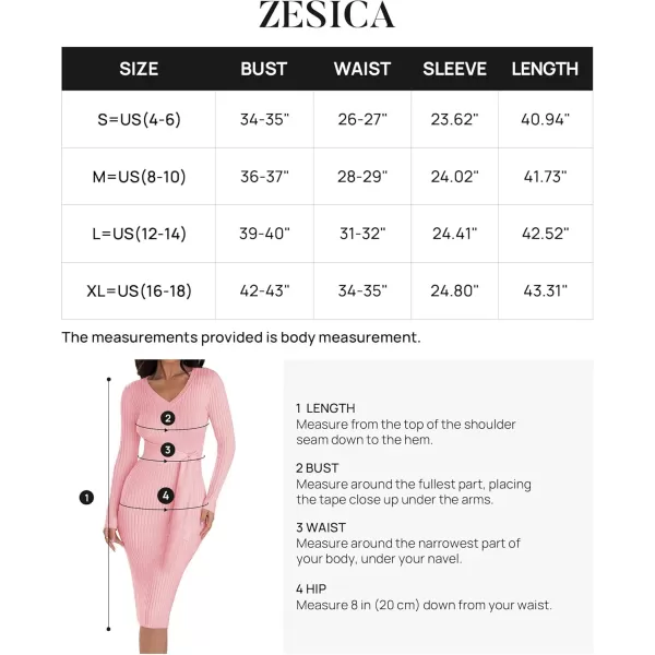 ZESICA Womens 2024 Fall Sweater Dress V Neck Long Sleeve Ribbed Knit Tie Waist Slim Fit Bodycon Midi DressesPink