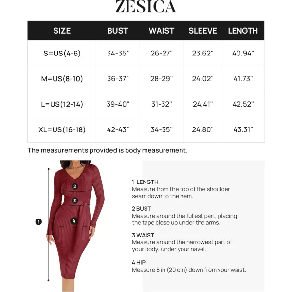 ZESICA Womens 2024 Fall Sweater Dress V Neck Long Sleeve Ribbed Knit Tie Waist Slim Fit Bodycon Midi DressesRed