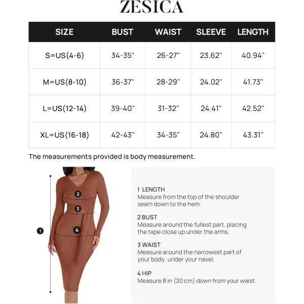 ZESICA Womens 2024 Fall Sweater Dress V Neck Long Sleeve Ribbed Knit Tie Waist Slim Fit Bodycon Midi DressesRedbrown