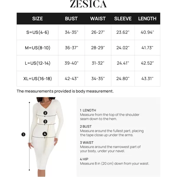 ZESICA Womens 2024 Fall Sweater Dress V Neck Long Sleeve Ribbed Knit Tie Waist Slim Fit Bodycon Midi DressesWhite