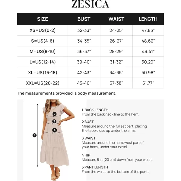 ZESICA Womens 2024 Summer Casual Flutter Short Sleeve Crew Neck Smocked Elastic Waist Tiered Midi DressApricot