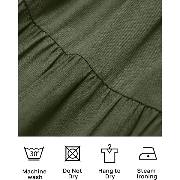ZESICA Womens 2024 Summer Casual Flutter Short Sleeve Crew Neck Smocked Elastic Waist Tiered Midi DressArmy Green