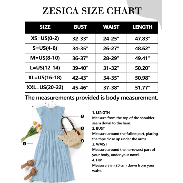 ZESICA Womens 2024 Summer Casual Flutter Short Sleeve Crew Neck Smocked Elastic Waist Tiered Midi DressBlue