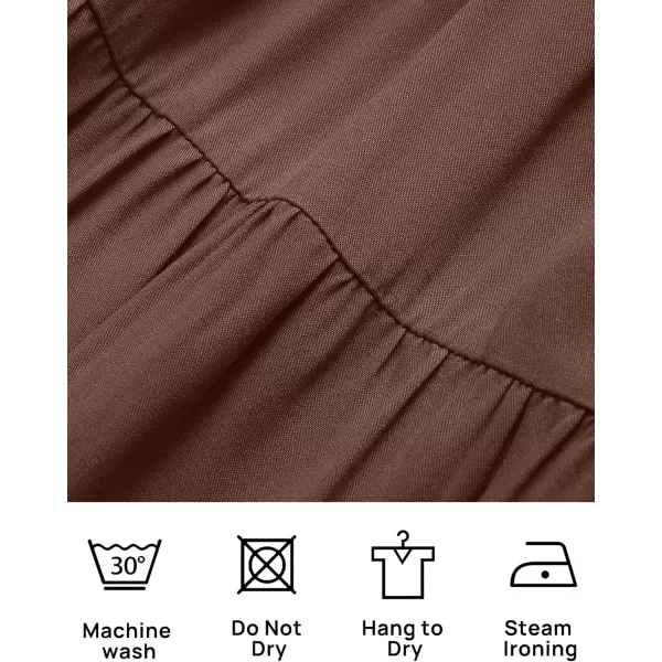 ZESICA Womens 2024 Summer Casual Flutter Short Sleeve Crew Neck Smocked Elastic Waist Tiered Midi DressCoffee