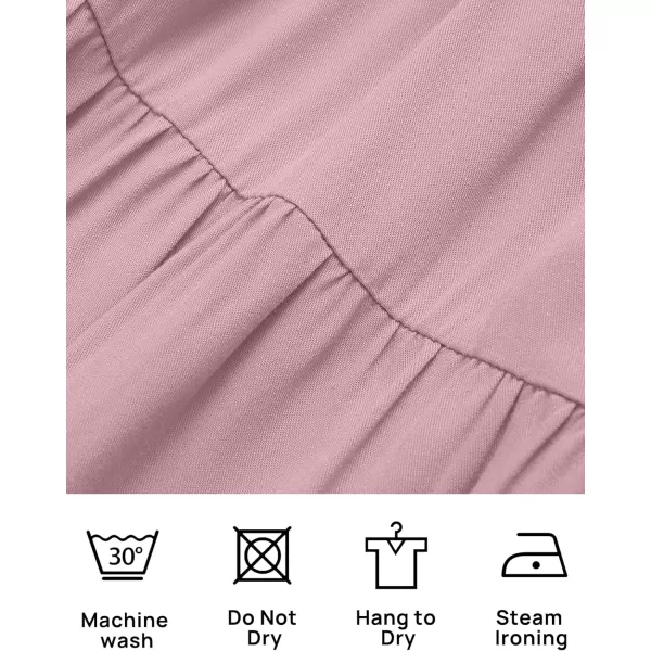 ZESICA Womens 2024 Summer Casual Flutter Short Sleeve Crew Neck Smocked Elastic Waist Tiered Midi DressDark Pink