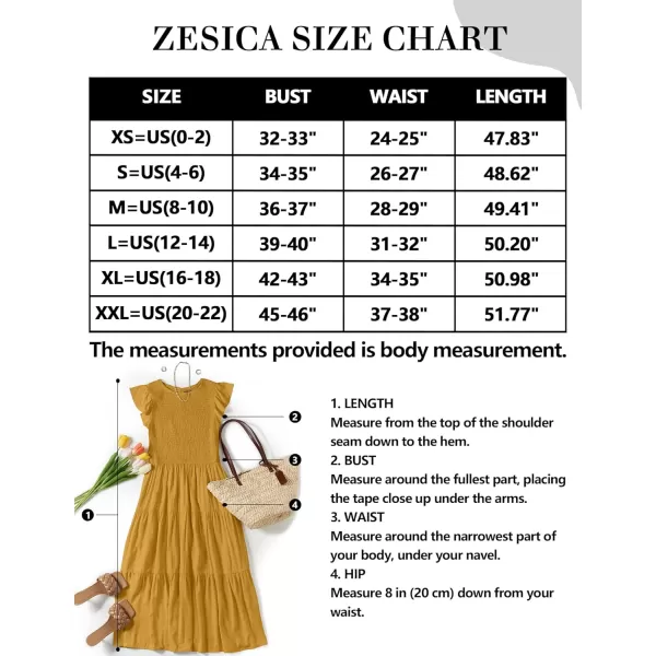 ZESICA Womens 2024 Summer Casual Flutter Short Sleeve Crew Neck Smocked Elastic Waist Tiered Midi DressGinger
