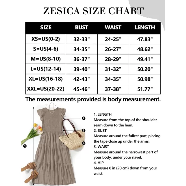 ZESICA Womens 2024 Summer Casual Flutter Short Sleeve Crew Neck Smocked Elastic Waist Tiered Midi DressLight Khaki