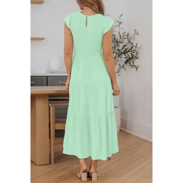 ZESICA Womens 2024 Summer Casual Flutter Short Sleeve Crew Neck Smocked Elastic Waist Tiered Midi DressMint