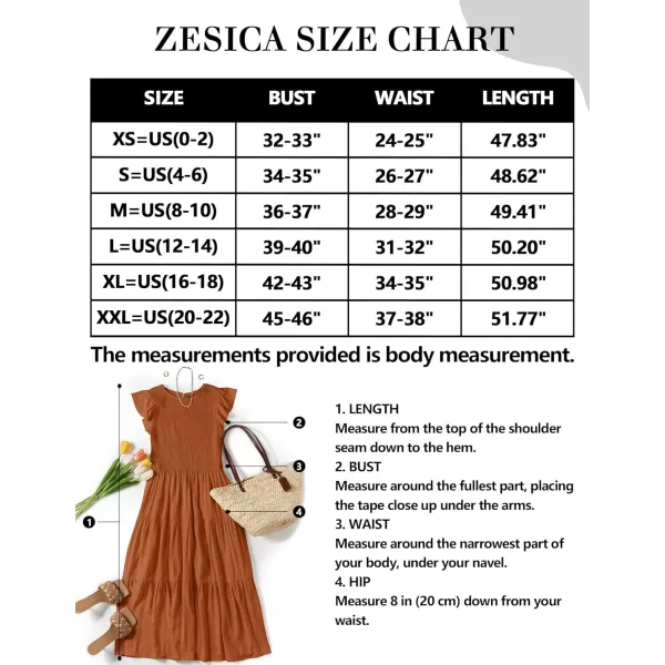 ZESICA Womens 2024 Summer Casual Flutter Short Sleeve Crew Neck Smocked Elastic Waist Tiered Midi DressOrange