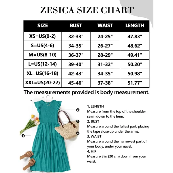 ZESICA Womens 2024 Summer Casual Flutter Short Sleeve Crew Neck Smocked Elastic Waist Tiered Midi DressPeacock