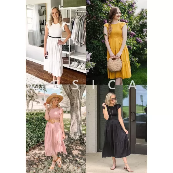 ZESICA Womens 2024 Summer Casual Flutter Short Sleeve Crew Neck Smocked Elastic Waist Tiered Midi DressRose