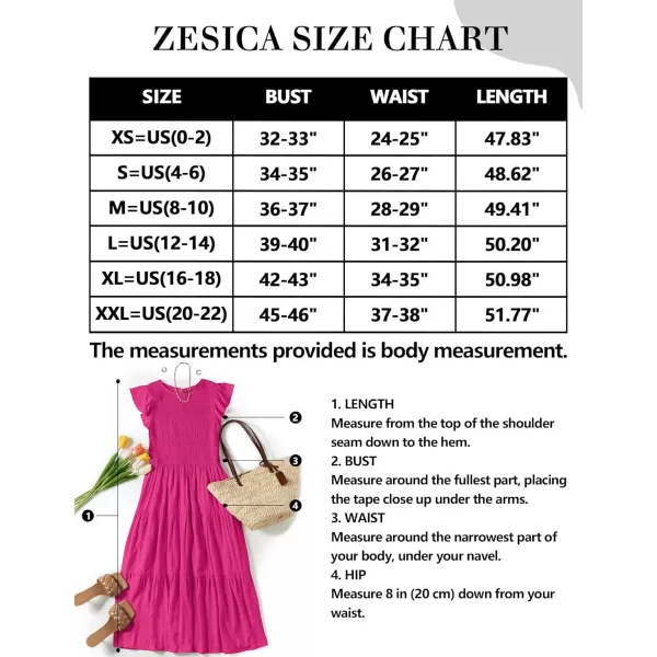 ZESICA Womens 2024 Summer Casual Flutter Short Sleeve Crew Neck Smocked Elastic Waist Tiered Midi DressRose