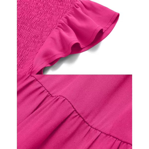 ZESICA Womens 2024 Summer Casual Flutter Short Sleeve Crew Neck Smocked Elastic Waist Tiered Midi DressRose