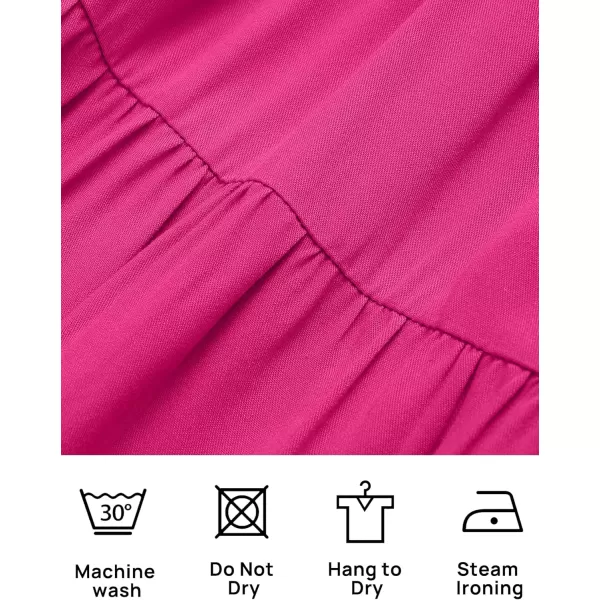 ZESICA Womens 2024 Summer Casual Flutter Short Sleeve Crew Neck Smocked Elastic Waist Tiered Midi DressRose
