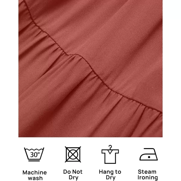 ZESICA Womens 2024 Summer Casual Flutter Short Sleeve Crew Neck Smocked Elastic Waist Tiered Midi DressRust