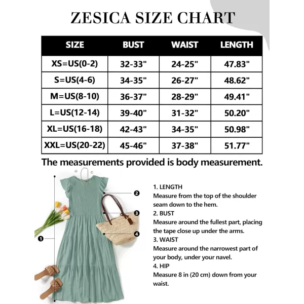 ZESICA Womens 2024 Summer Casual Flutter Short Sleeve Crew Neck Smocked Elastic Waist Tiered Midi DressSage