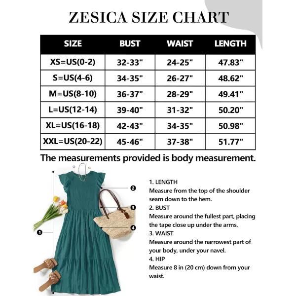 ZESICA Womens 2024 Summer Casual Flutter Short Sleeve Crew Neck Smocked Elastic Waist Tiered Midi DressTeal Green