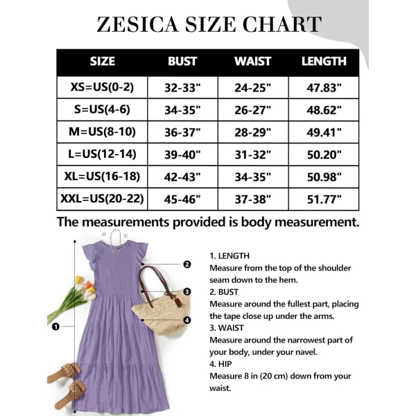 ZESICA Womens 2024 Summer Casual Flutter Short Sleeve Crew Neck Smocked Elastic Waist Tiered Midi DressViolet