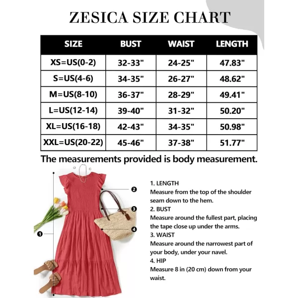 ZESICA Womens 2024 Summer Casual Flutter Short Sleeve Crew Neck Smocked Elastic Waist Tiered Midi DressWatermelonred