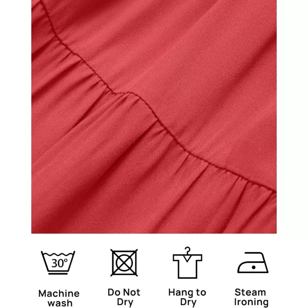 ZESICA Womens 2024 Summer Casual Flutter Short Sleeve Crew Neck Smocked Elastic Waist Tiered Midi DressWatermelonred