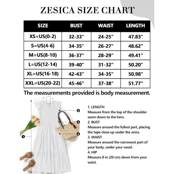 ZESICA Womens 2024 Summer Casual Flutter Short Sleeve Crew Neck Smocked Elastic Waist Tiered Midi DressWhite