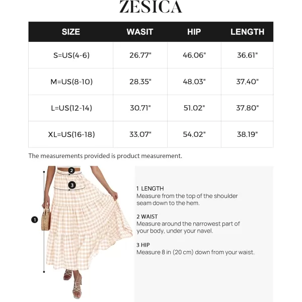 ZESICA Womens 2024 Summer Plaid Flower Elastic High Waist Flowy A Line Maxi Skirt with PocketsApricot