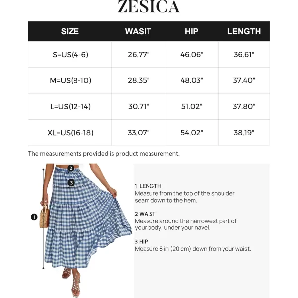 ZESICA Womens 2024 Summer Plaid Flower Elastic High Waist Flowy A Line Maxi Skirt with PocketsDustyblue