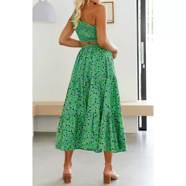 ZESICA Womens 2024 Summer Plaid Flower Elastic High Waist Flowy A Line Maxi Skirt with PocketsGrassgreen