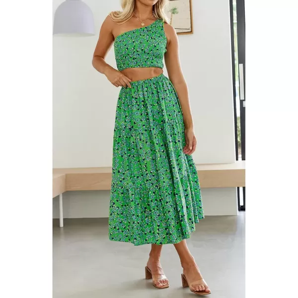 ZESICA Womens 2024 Summer Plaid Flower Elastic High Waist Flowy A Line Maxi Skirt with PocketsGrassgreen