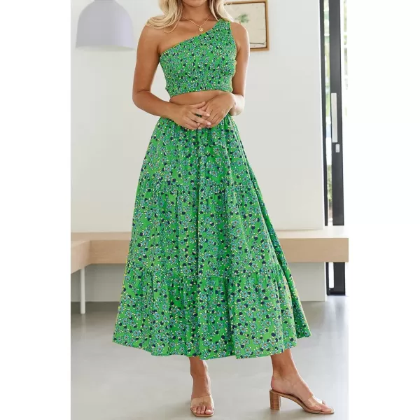 ZESICA Womens 2024 Summer Plaid Flower Elastic High Waist Flowy A Line Maxi Skirt with PocketsGrassgreen