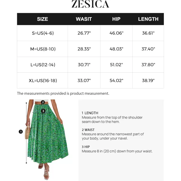 ZESICA Womens 2024 Summer Plaid Flower Elastic High Waist Flowy A Line Maxi Skirt with PocketsGrassgreen