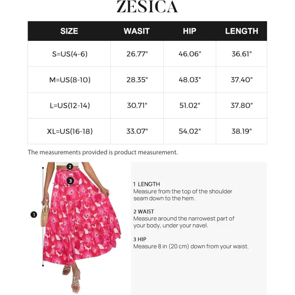 ZESICA Womens 2024 Summer Plaid Flower Elastic High Waist Flowy A Line Maxi Skirt with PocketsMagenta