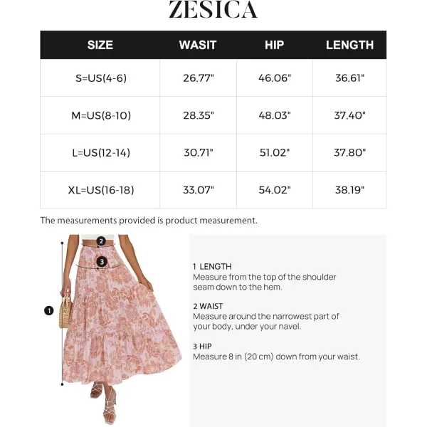 ZESICA Womens 2024 Summer Plaid Flower Elastic High Waist Flowy A Line Maxi Skirt with PocketsPinkbrown