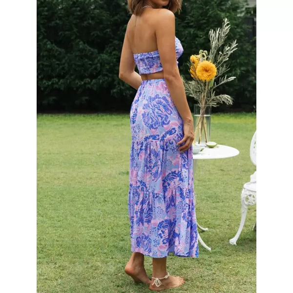 ZESICA Womens 2024 Summer Plaid Flower Elastic High Waist Flowy A Line Maxi Skirt with PocketsViolet