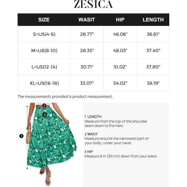 ZESICA Womens 2024 Summer Plaid Flower Elastic High Waist Flowy A Line Maxi Skirt with PocketsViridis