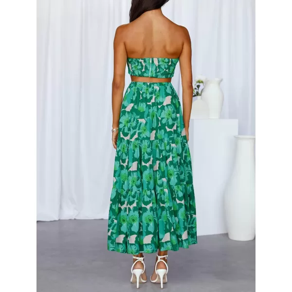 ZESICA Womens 2024 Summer Plaid Flower Elastic High Waist Flowy A Line Maxi Skirt with PocketsViridis