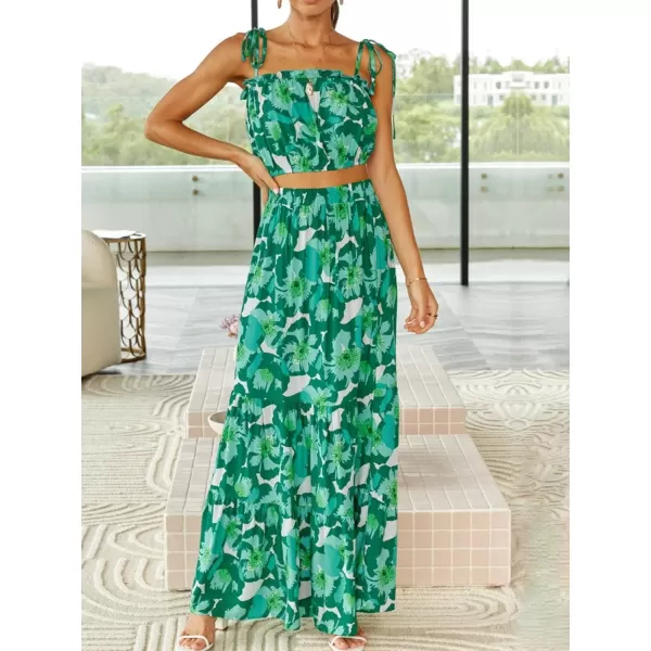ZESICA Womens 2024 Summer Plaid Flower Elastic High Waist Flowy A Line Maxi Skirt with PocketsViridis