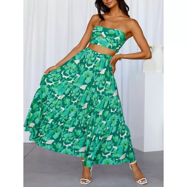 ZESICA Womens 2024 Summer Plaid Flower Elastic High Waist Flowy A Line Maxi Skirt with PocketsViridis