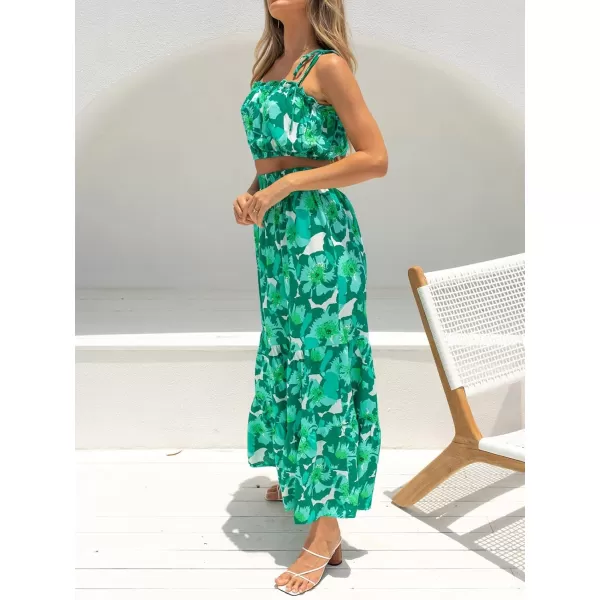 ZESICA Womens 2024 Summer Plaid Flower Elastic High Waist Flowy A Line Maxi Skirt with PocketsViridis