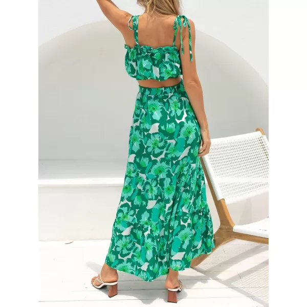 ZESICA Womens 2024 Summer Plaid Flower Elastic High Waist Flowy A Line Maxi Skirt with PocketsViridis
