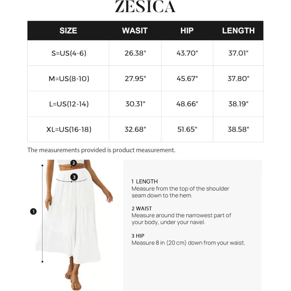 ZESICA Womens 2024 Summer Plaid Flower Elastic High Waist Flowy A Line Maxi Skirt with PocketsWhite