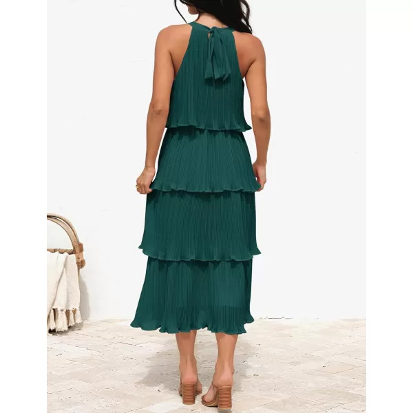 ZESICA Womens 2024 Summer Sleeveless Halter Neck Ruffle Tiered Layed Chiffon Flowy Swing Long Midi DressDarkgreen