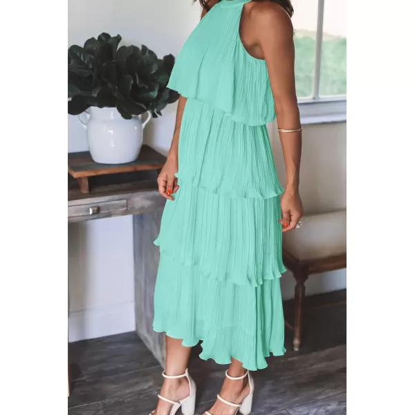 ZESICA Womens 2024 Summer Sleeveless Halter Neck Ruffle Tiered Layed Chiffon Flowy Swing Long Midi DressMint