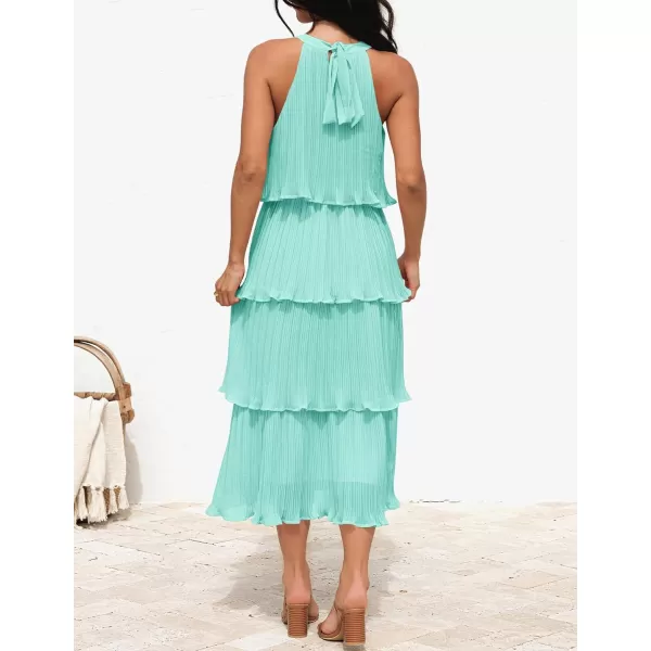 ZESICA Womens 2024 Summer Sleeveless Halter Neck Ruffle Tiered Layed Chiffon Flowy Swing Long Midi DressMint