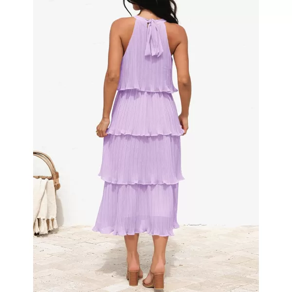 ZESICA Womens 2024 Summer Sleeveless Halter Neck Ruffle Tiered Layed Chiffon Flowy Swing Long Midi DressPurple