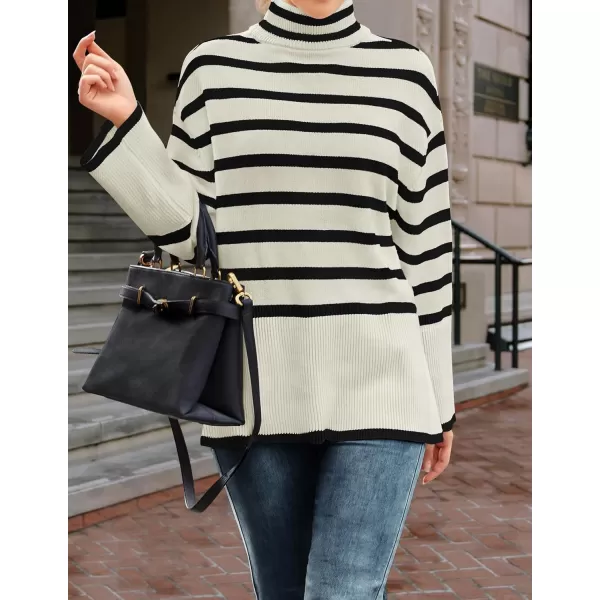 ZESICA Womens 2024 Winter Sweaters Casual Turtleneck Long Sleeve Striped Side Slit Loose Pullover Sweater Jumper TopsApricot